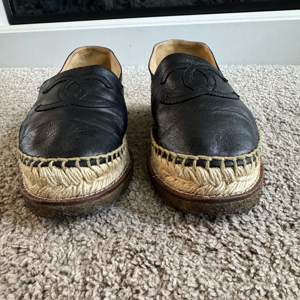 Chanel Platform Lambskin Espadrille in Black